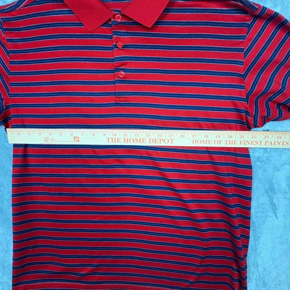 Bugatchi Uomo Men L. Red Blue Striped Polo Shirt 100% Mercerized Egyptian Cotton